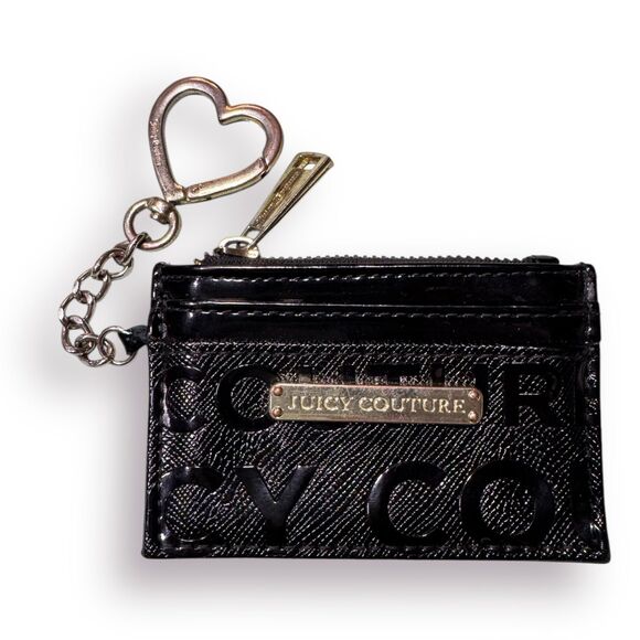 Juicy Couture Small Black Wallet Wristlet‎ with Heart Charm/Chain - Picture 1 of 7